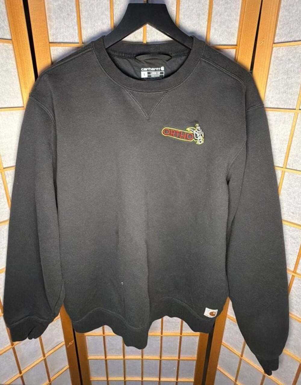 Carhartt Crewneck Sweatshirt Size L Black Ortho Embroidered Logo